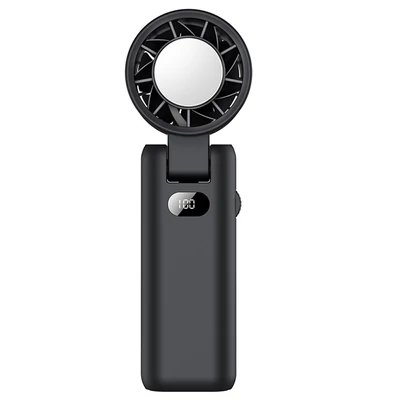 WT21 hordozható kézi ventilátor, 3600mAh akkumulátor, nagy sebességű motor, 180°-ban hajtható, LED kijelző, 100 fokozat - Fekete