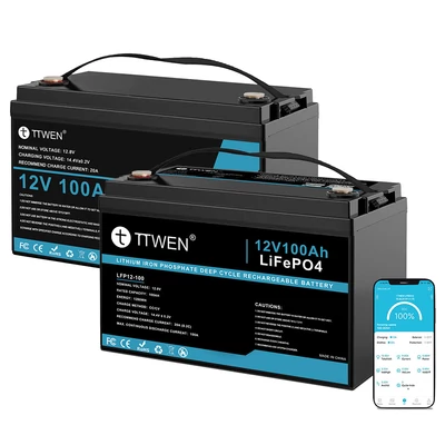 TTWEN 12V 100Ah LiFePO4 akkumulátor Bluetooth 5.0 + 12V 100Ah LiFePO4 akkumulátor Bluetooth nélkül