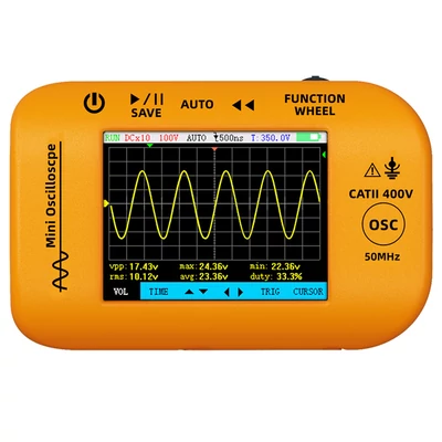 BSIDE OT4 Mini Oszcilloszkóp, 50MHz 200MSa/s, 2,8 hüvelykes színes kijelző, jelforrás