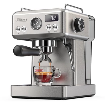 HiBREW H10A kávégép, 20 bar nyomás, állítható hőfok és csészeméret, 58mm portafilter, 1,8L víztartály - Ezüst