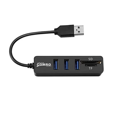 USB elosztó hub 3 USB porttal, SD és microSD (TF) kártyaolvasóval laptopokhoz és notebookokhoz