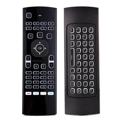 MX3-L-M háttérvilágításos, hangvezérléses, 6-tengelyes giroszkópos, vezeték nélküli Air Mouse QWERTY billentyűzet Android/Windows/Linux rendszerekhez