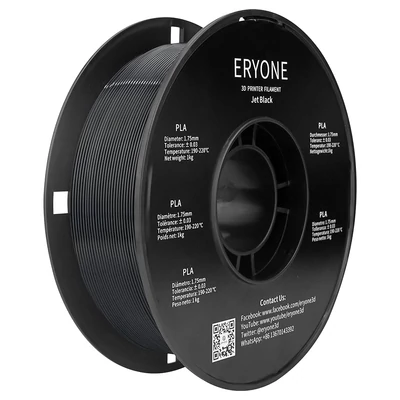 ERYONE PLA 3D nyomtató filament 1.75mm, ±0.03mm, 1kg tekercs – Jet Black - fekete