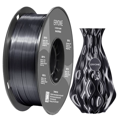 ERYONE Ultra Selyem PLA 3D nyomtató filament, 1.75mm, 0.03mm tűrés, 1kg tekercs - fekete
