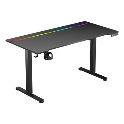 ACGAM állítható magasságú elektromos gamer asztal, LED fénnyel, USB porttal, 140×68 cm - Fekete