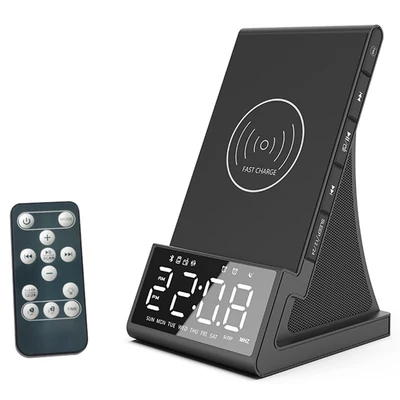 GREEN TIME X7 Vezeték nélküli gyors töltő, ébresztőórás rádió, LED okos digitális asztali Bluetooth hangszóró