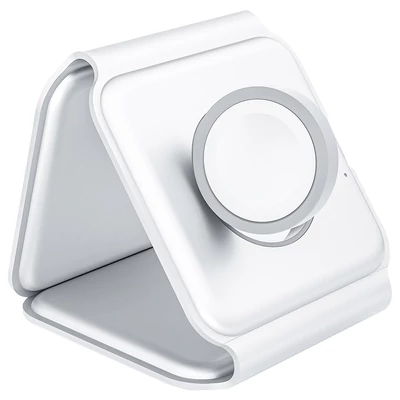15W Hordozható 3 az 1-ben Mágneses Vezeték Nélküli Töltő, Szilikon Összecsukható Gyors Töltőállvány iPhone 12/13-hoz - Fehér