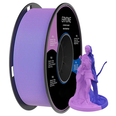ERYONE Dupla Színű Matt PLA 3D Nyomtató Filament, 1.75mm, 1kg - kék-lila