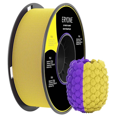 ERYONE Dual Color Matt PLA Filament 3D Nyomtatókhoz, 1.75mm +/- 0.03mm Pontosság, 1kg - Sárga és Lila