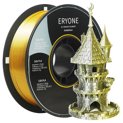 ERYONE két színű selyem PLA nyomtatószál 1,75mm, 1kg, 3D nyomtatóhoz - arany-szürke