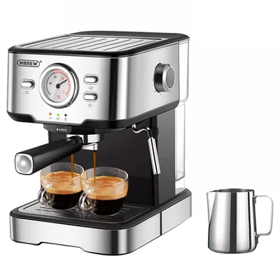 HiBREW H5 1050W kávéfőző, 20 bar félautomata cappuccino és eszpresszó gép, 1,5L tartály, hőmérséklet kijelző