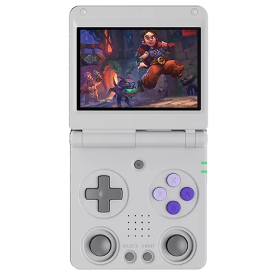 ANBERNIC RG34XXSP Flip játékkonzol, 64GB memória, 3,4" 720x480 IPS kijelző, 30+ emulátor, 6 órás játékidő, 5G WiFi, multimédia appok – Szürke