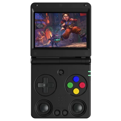 ANBERNIC RG34XXSP Flip játékkonzol, 64GB memória, 3,4" 720x480 IPS kijelző, 30+ emulátor, 6 órás játékidő, 5G WiFi, multimédia appok – Fekete