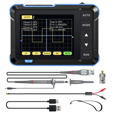 FNIRSI DSO152 mini hordozható digitális oszcilloszkóp, 2,5MSa/s mintavétel, 200kHz sávszélesség - Sárga, P6100 nagyfeszültségű szondával