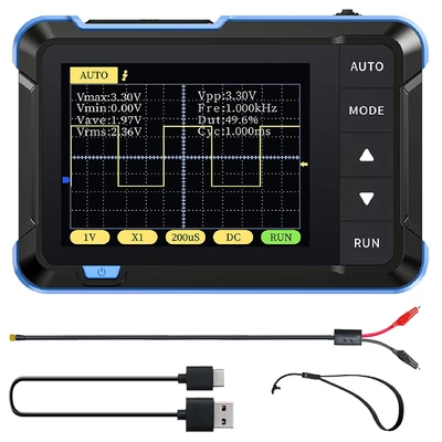 FNIRSI DSO152 mini hordozható digitális oszcilloszkóp, 2,5MSa/s mintavétel, 200kHz sávszélesség - Kék, P6100 nagyfeszültségű szonda nélkül