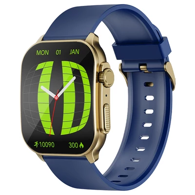 IMIKI Frame 2 okosóra, 2.01" AMOLED kijelző, Bluetooth hívás, 100+ sportmód, egészség- és alváskövetés - Kék szíj