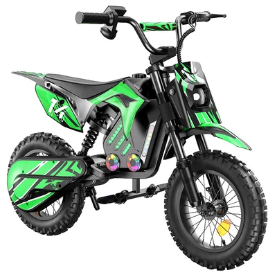 A14 elektromos gyerek motor, 500W, 36V 5.2Ah akkumulátor, 14'' kerék, 27km/h, 22km hatótáv, tárcsafék, dupla rugózás, LCD kijelző - Zöld