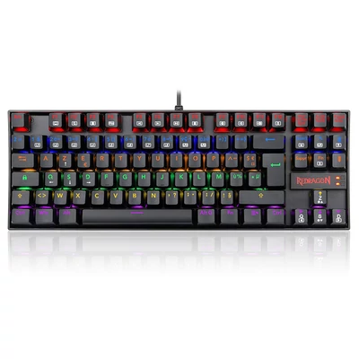 Redragon K552-KR-FR TKL mechanikus billentyűzet, 88 gombos, kompakt, piros kapcsoló, RGB háttérvilágítás, francia AZERTY - Fekete