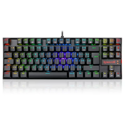 Redragon K552P-KR-FR RGB háttérvilágítású TKL mechanikus billentyűzet, 88 gombos kompakt AZERTY FR, piros switch - Fekete