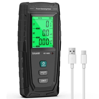 ERICKHILL RT-100S 3 az 1-ben újratölthető EMF mérő – EMF/EF/RF detektor szellemkutatáshoz, otthoni ellenőrzéshez, adatnaplózáshoz