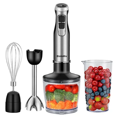 BioloMix BHB1200 4 az 1-ben 1200W kézi turmix és mixer rozsdamentes acéllal, BPA-mentes kialakítás