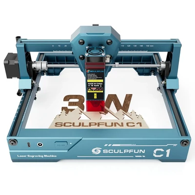 SCULPFUN C1 3W mini lézergravírozó, 10000mm/perc, 150x130mm munkaterület, 0,04mm precíziós pont, hatékony szűrés