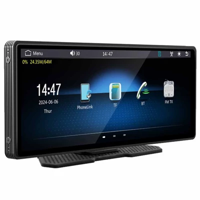 SD102601 10.26" vezeték nélküli CarPlay kijelző Android Auto-val, 1600×600, Bluetooth 5.0, FM/AUX, hangvezérlés, USB/TF kártya támogatás