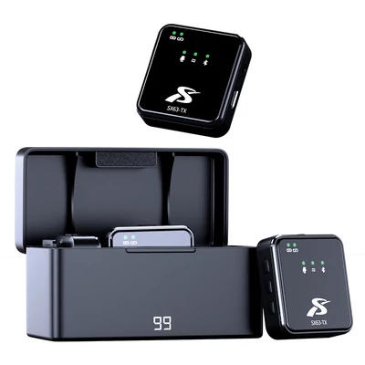 SENXIN SX63 vezeték nélküli csíptetős mikrofon töltőtáskával, zajszűrés, visszhang, 50m hatótáv, 18 óra üzemidő