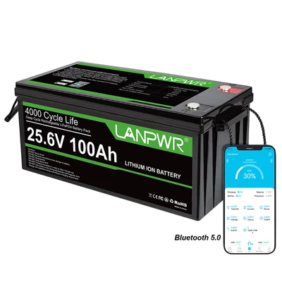 LANPWR 24V 100Ah LiFePO4 akkumulátor Bluetooth 5.0-val, 2560Wh kapacitással, 4000+ ciklussal és beépített 100A BMS-sel
