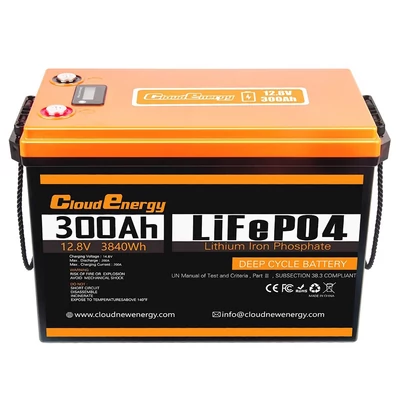 Cloudenergy 12V 300Ah LiFePO4 akkumulátor csomag - 3840Wh tartalékáram, 6000+ ciklus, 200A BMS, sorba/párhuzamosan, RV, hajó, napelem, off-grid