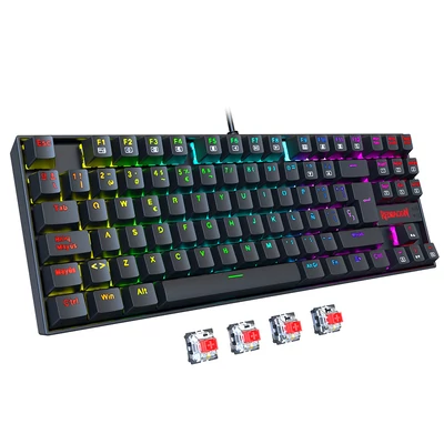 Redragon K552P-KR-ES mechanikus gamer billentyűzet – spanyol kiosztás, 87 gomb, RGB, kék kapcsoló, USB, PC-hez, laptophoz – fekete