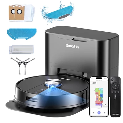 SmartAI S8 Pro robotporszívó dokkolóval, 5000Pa szívóerővel, felmosó funkcióval, 3L portartállyal és hangvezérléssel