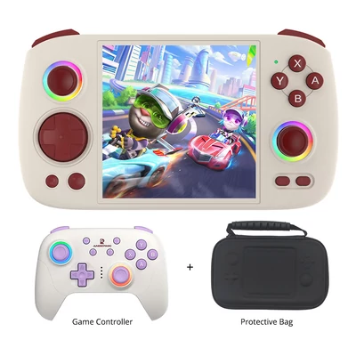 ANBERNIC RG Cube játékkonzol 128GB kártyával, 4000+ játékkal, szürke + RG P01 kontroller bézs + védőtáska