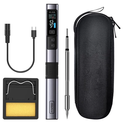 FNIRSI HS-02 elektromos forrasztópáka, 100W, gyorsfűtés, 0.96" HD kijelző, 100–450°C, állítható hőmérséklet, digitális vezérlés