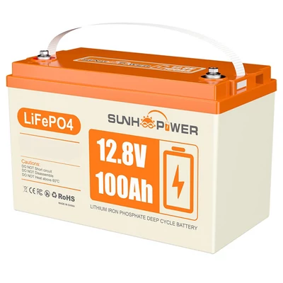 SUNHOOPOWER 12V 100Ah LiFePO4 akkumulátor, 1280Wh kapacitás, beépített 100A BMS, IP68 vízálló, nagy teljesítményű energiatároló