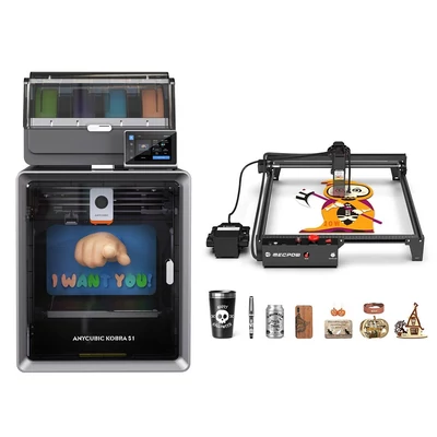 Anycubic Kobra S1 Combo 3D nyomtató + Mecpow X3 Pro 10W lézergravírozó szett – precíz nyomtatás és gravírozás egyben
