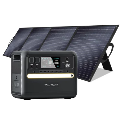 TALLPOWER V2400 hordozható erőmű + TP200 200W összecsukható napelem, 2160Wh LiFePO4 generátor, 2400W AC kimenet, PD 100W, UPS, LED, 13 port