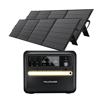 TALLPOWER V2400 hordozható erőmű + 2x400W napelem, 2160Wh LiFePO4 generátor, 2400W AC teljesítmény, PD 100W, UPS, LED, 13 kimenet