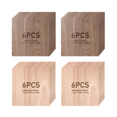 Mecpow: 12× mahagóni + 12× diófa lap, 300×300×3 mm faanyag készlet barkácshoz
