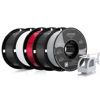 5kg ERYONE PETG nyomtatószál csomag – 1kg fehér, 1kg szürke, 1kg piros, 2kg fekete filament 3D nyomtatóhoz