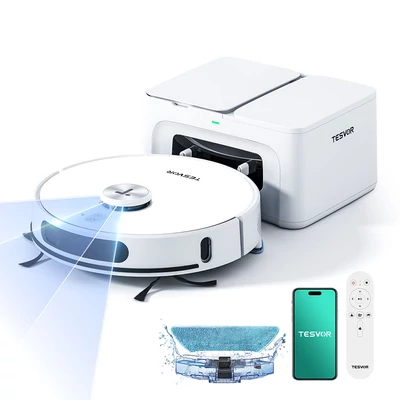 Tesvor S8 Max robotporszívó 3 az 1-ben: porszívóz, söpör és felmos, 8000Pa erős szívóerő, LiDAR navigáció, önürítő 2.5L portartály, app vezérlés