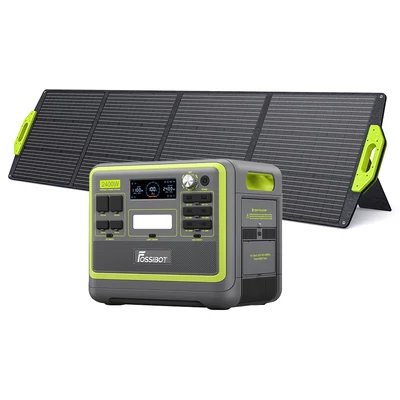 FOSSiBOT F2400 hordozható erőmű + SP200 200W napelemes panel, 2048Wh LiFePO4 akkumulátor, 2400W napenergia generátor, gyors töltés 1,5 óra