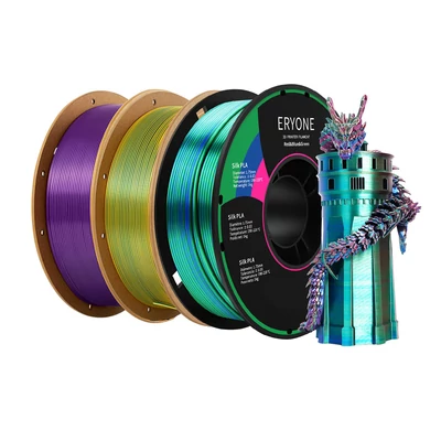ERYONE 3kg triplaszínű selyem PLA filament szett (3×1kg: zöld–lila–sárga, piros–lila–zöld, piros–kék–zöld)