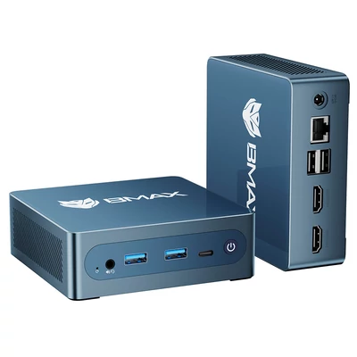 BMAX B4 Ultra Mini PC, Intel N150, 16GB RAM, 512GB SSD, 2×HDMI, WiFi 5, BT 5.0, USB, RJ45, fejhallgató kimenet