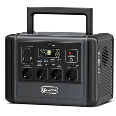 Flashfish T1200s hordozható erőmű, 768Wh LiFePO4 akku, 1200W AC (2400W peak), 100W USB-C, 14 port, LED lámpa, kempinghez és vészhelyzetre