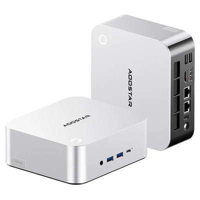AOOSTAR MACO Mini PC Barebone, AMD Ryzen 7 H255, 8 mag, Quad Display, 2xUSB4, OCuLink, 2.5G LAN, ujjlenyomat-olvasó (RAM és SSD nélkül)