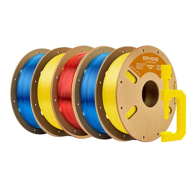 5 kg ERYONE nagy sebességű PETG 3D nyomtató filament csomag – 2 kg átlátszó kék + 2 kg sárga + 1 kg átlátszó piros