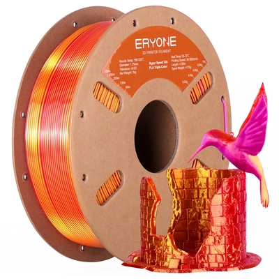ERYONE nagy sebességű selyemfényű tri-color PLA 3D nyomtató filament 1 kg - piros/lila/arany