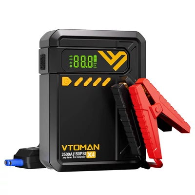VTOMAN X4 2500A 12V autós bikázó (indító) 150 PSI kompresszorral, 10000 mAh power bankkal, LED lámpával – benzines 8,5 l / dízel 6 l