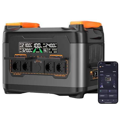 NECESPOW S2400 hordozható erőmű 2400W, 2048Wh LiFePO4 akkumulátor, 13 port, gyors töltés, UPS, app, otthon/RV/kültér